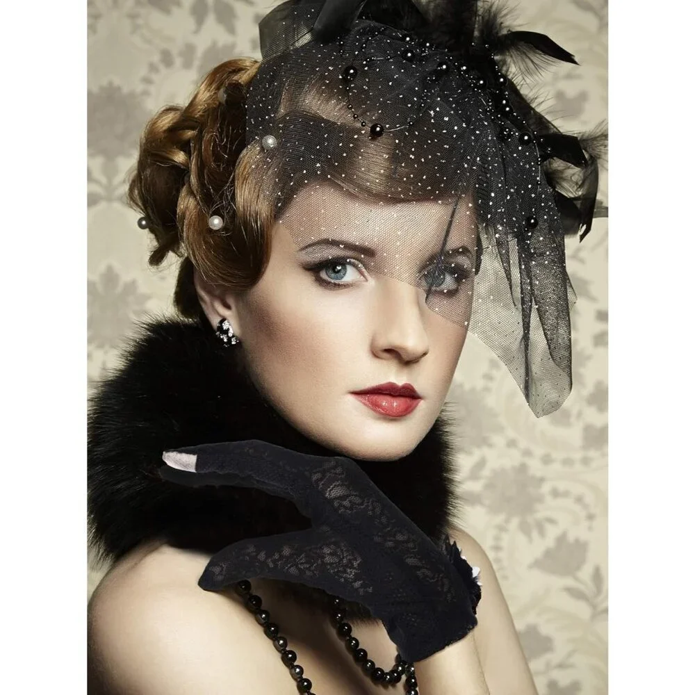 Women's Black Fingerless Floral Short Lace Gloves Party Tea Halloween Wedding
